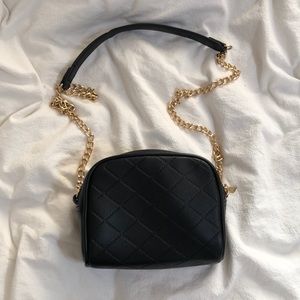 Black faux leather quilted cross body bag